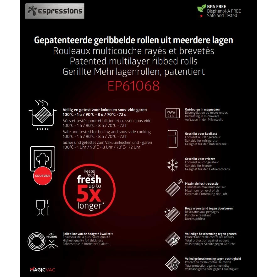 Espressions Vacumeerfolie 600 X 20 Cm - 2 Stuks - Geschikt Voor Foodsaver 5 Espressions Vacumeerfolie 600 X 20 Cm - 2 Stuks - Geschikt Voor Foodsaver - Afbeelding 3