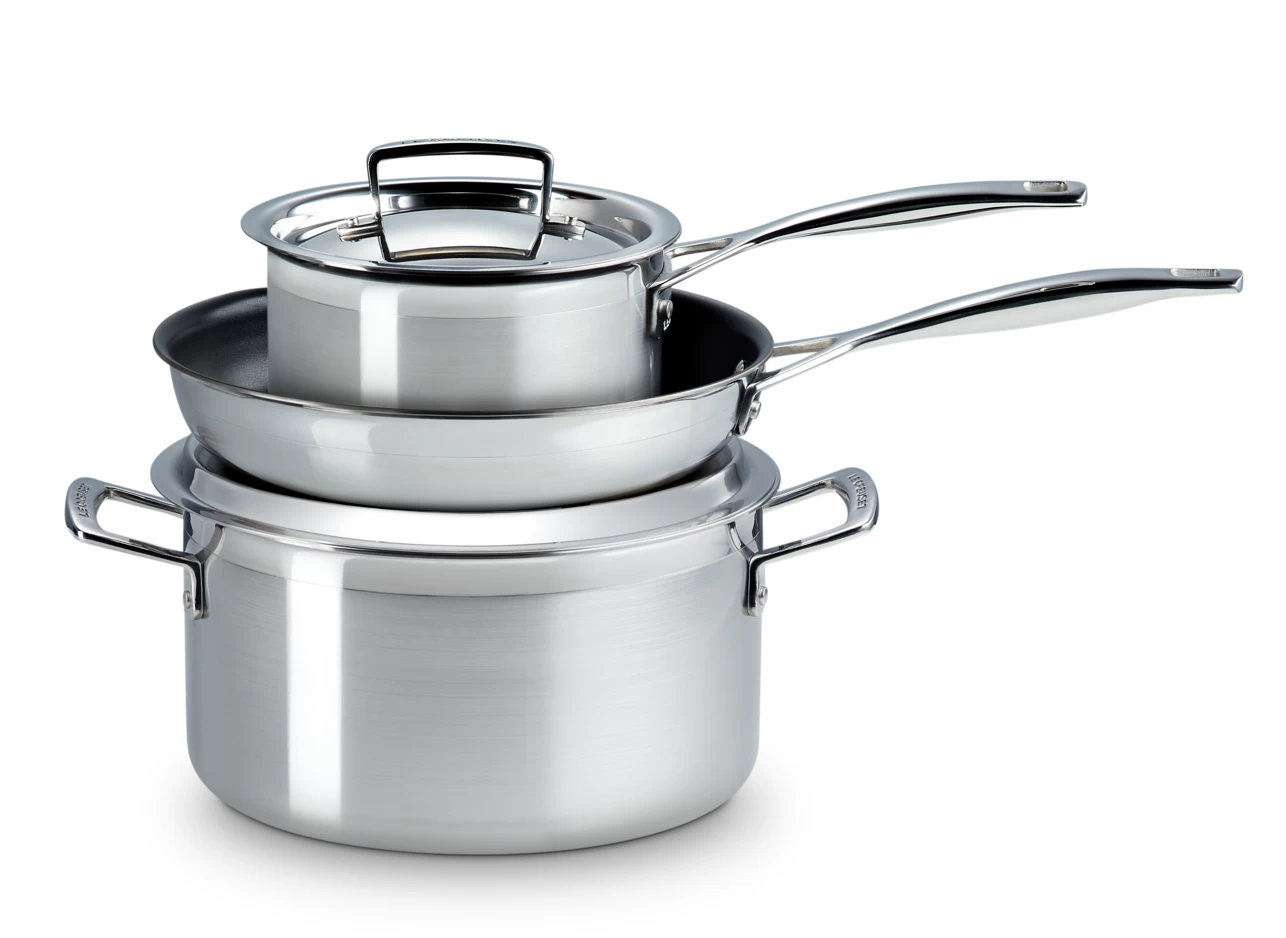 Le Creuset 3- Delige Pannenset 3-ply - RVS - Inductie - Koekenpan, Kookpan & Steelpan - Inclusief 2 Deksels 7 Le Creuset 3- Delige Pannenset 3-ply - RVS - Inductie - Koekenpan, Kookpan & Steelpan - Inclusief 2 Deksels - Afbeelding 5