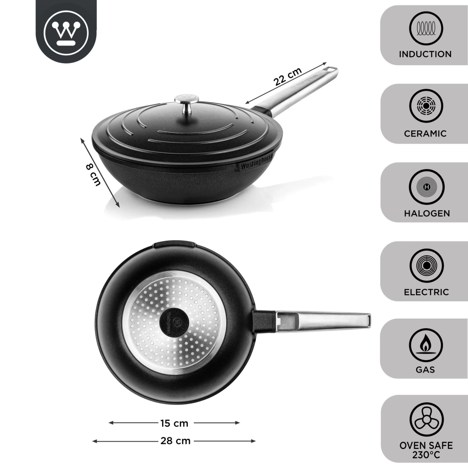 Westinghouse Wokpan Performance - Blissful Black - ø 28 Cm - Standaard Anti-aanbaklaag 5 Westinghouse Wokpan Performance - Blissful Black - ø 28 Cm - Standaard Anti-aanbaklaag - Afbeelding 3