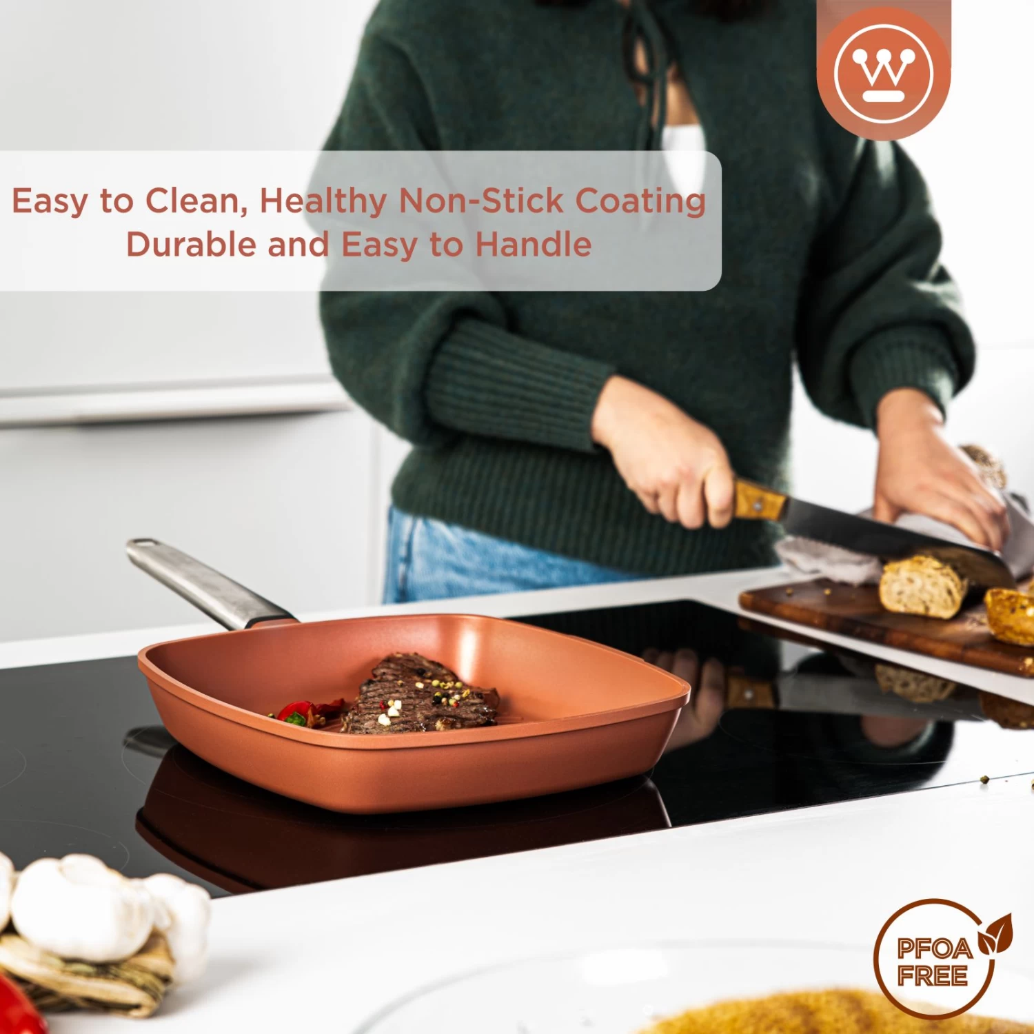 Westinghouse Grillpan Performance - Rebel Red - 28 X 28 Cm - Standaard Anti-aanbaklaag 7 Westinghouse Grillpan Performance - Rebel Red - 28 X 28 Cm - Standaard Anti-aanbaklaag - Afbeelding 5